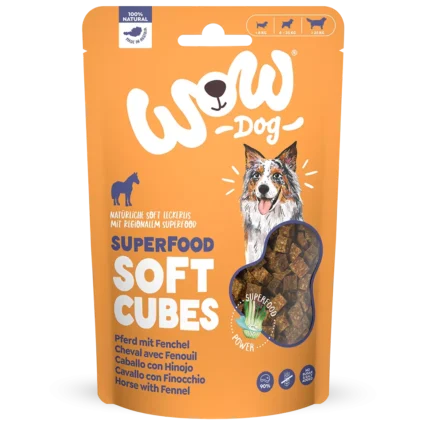 WOW DOG Maškrty pre psy mäkké kocky s konskim mäsom