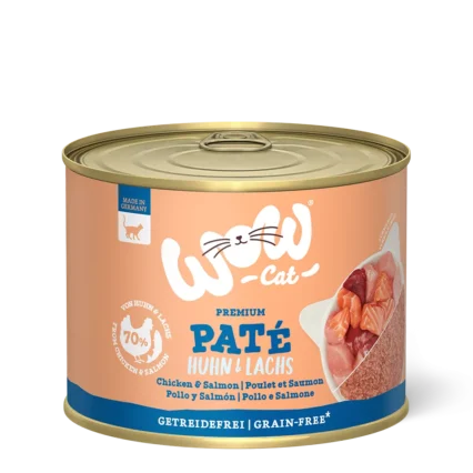 WOW CAT konzerva pre mačky kuracie mäso a losos paštéta
