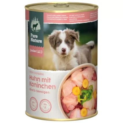 PURE NATURE Konzervy pre šteniatka s králičím a hovädzím mäsom