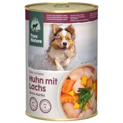 PURE NATURE Konzervy pre dospeláka kuracie mäso s lososom a hovädzím mäsom