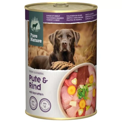 PURE NATURE Konzervy pre dospeláka morčacie a hovädzie mäso
