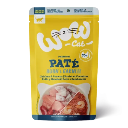 WOW CAT kapsičky pre mačky kuracie mäso a krevety paštéta