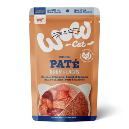 WOW CAT kapsičky pre mačky kuracie mäso a losos paštéta