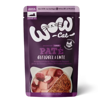 WOW CAT kapsičky pre senior mačky hydina a kačica paštéta obal