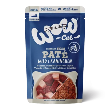 WOW CAT kapsičky pre senior mačky zverina a králik paštéta