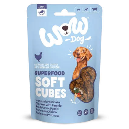 WOW DOG Maškrty pre psy mäkké kocky s kuraciem mäsom