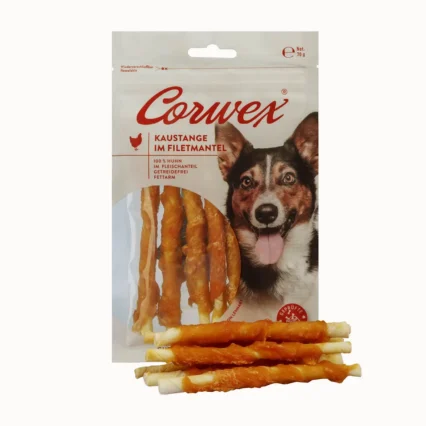Corwex žuvacia tyčinka pre psy s kuracím obalom – dentálne maškrty pre psy