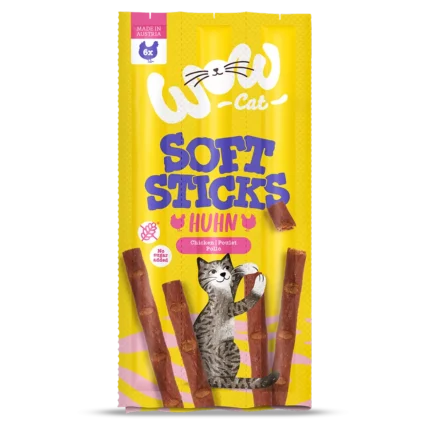 WOW CAT maškrty pre mačky mäkké tyčinky s kuracím mäsom