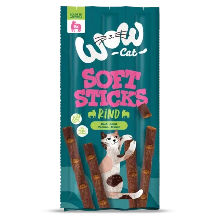 WOW CAT maškrty pre mačky mäkké tyčinky s hovädzím mäsom